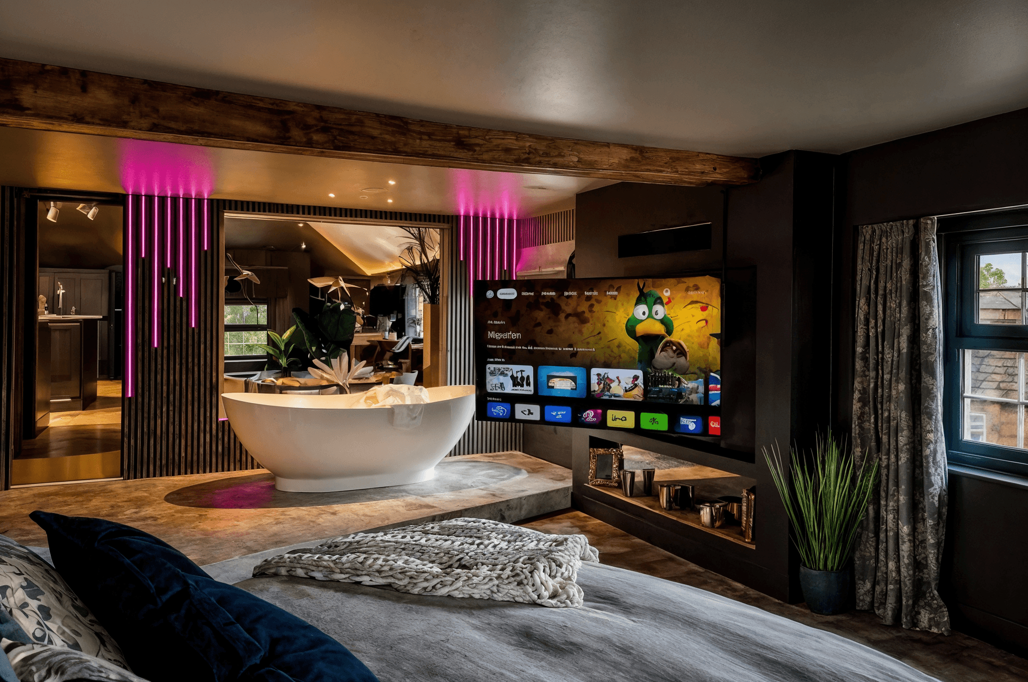 Luxury smart home lighting automation system in modern interior